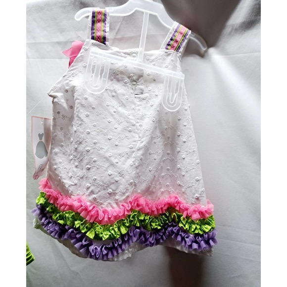 White eyelet Pink Lime Purple Ruffle Ribbon Trim Flower Lime Ruffle Pants 4T - Picture 3 of 6